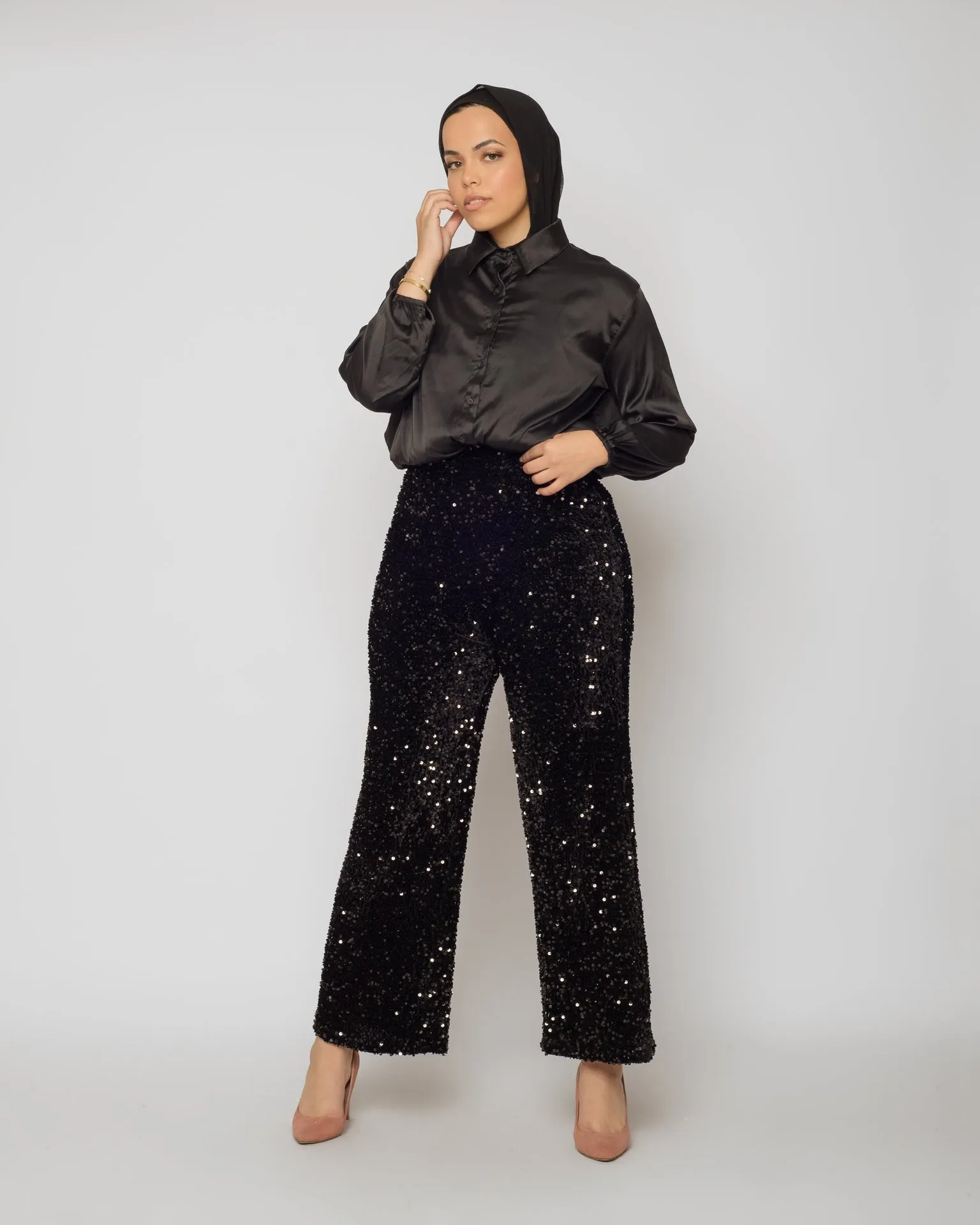 Soiree velvet sequin pants - Black