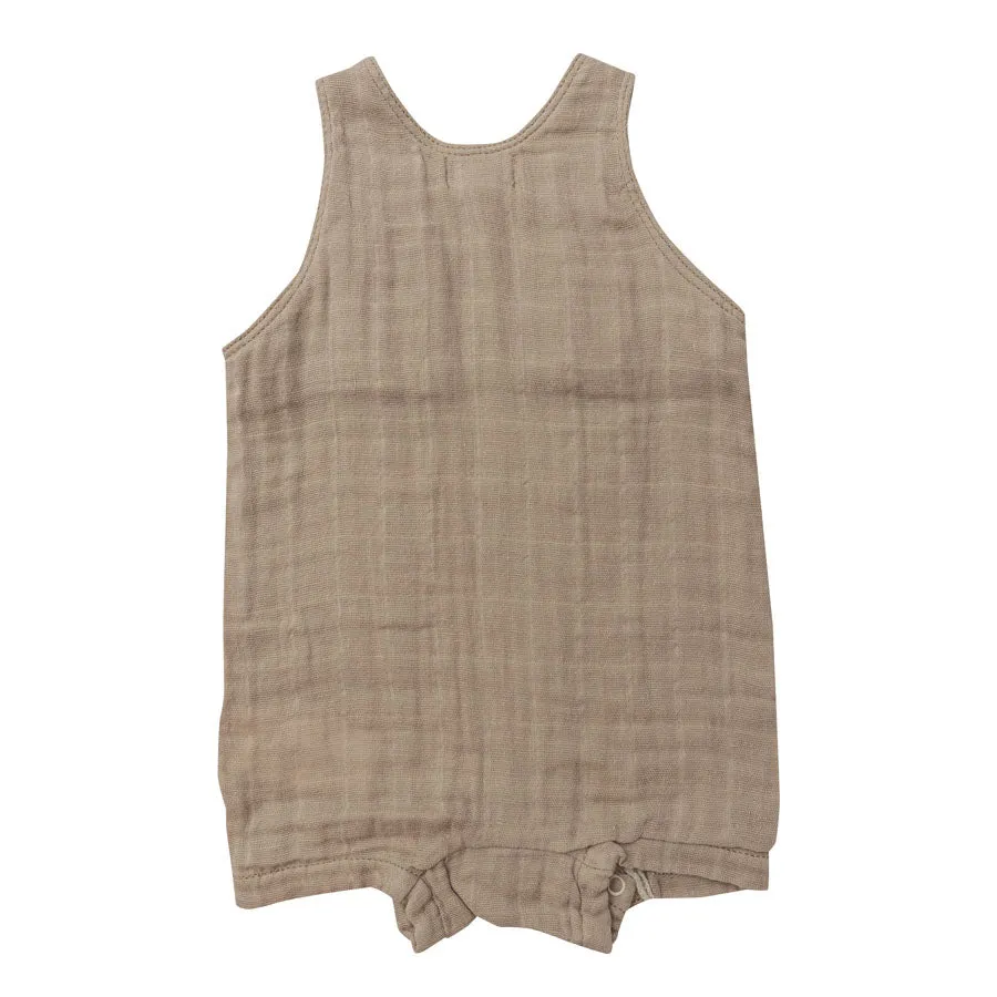 Solid Muslin Overall Shortie - Clay
