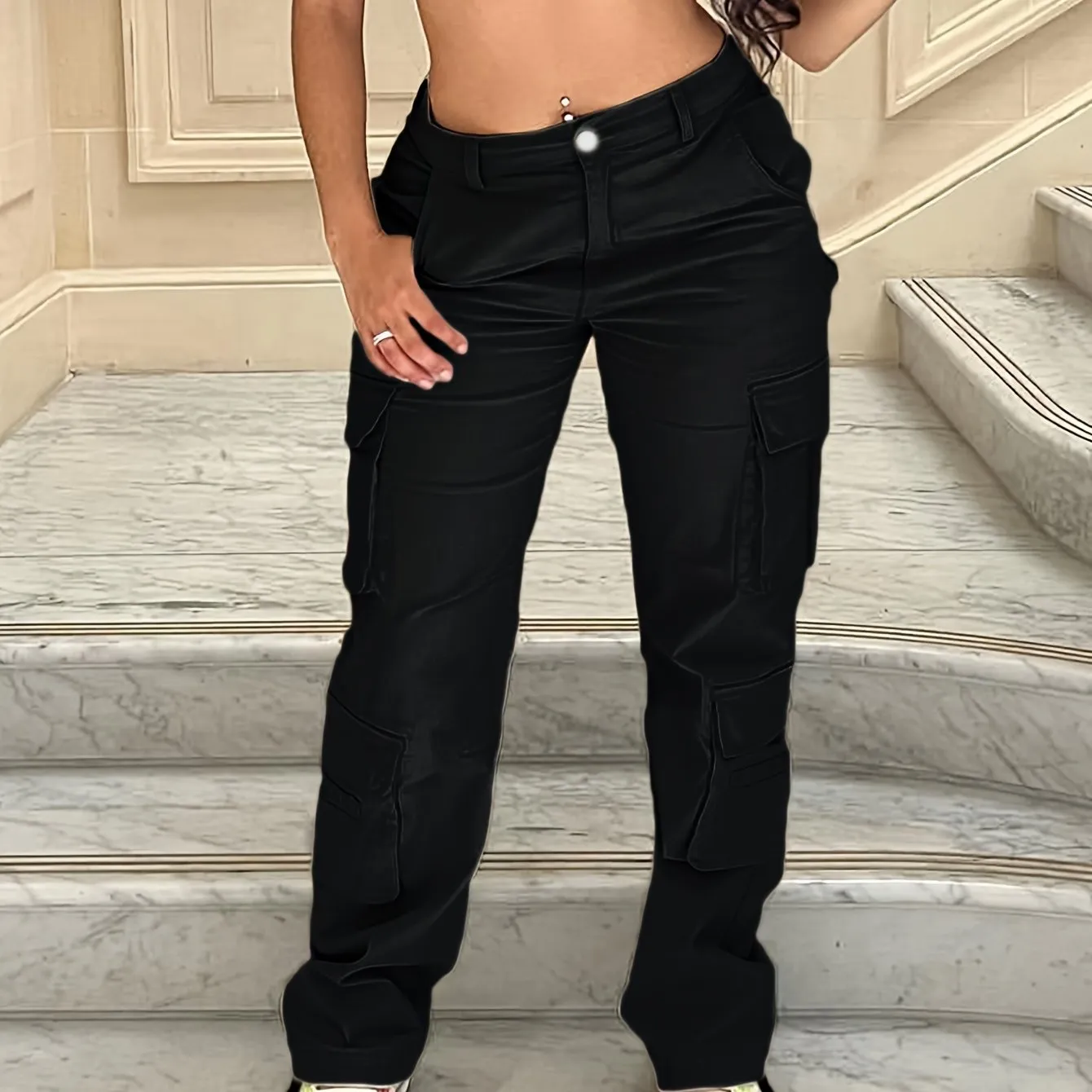 Spring Loose Fit Jeans with Side Flap Pockets