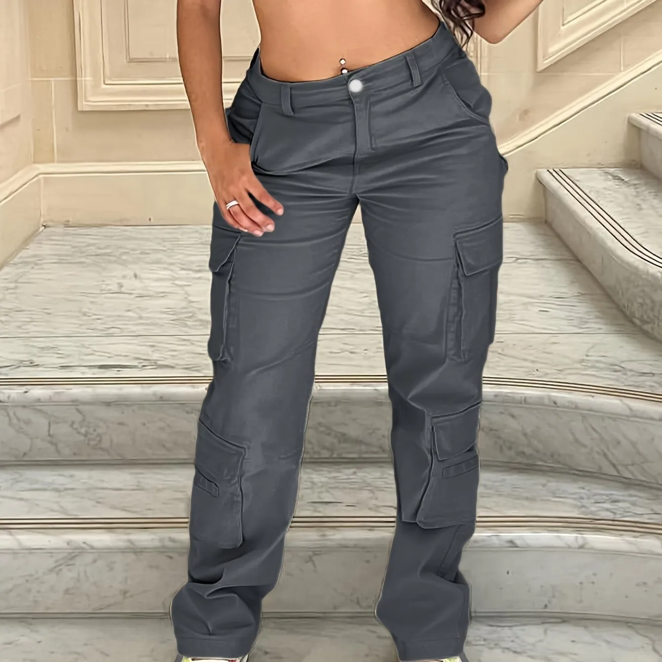 Spring Loose Fit Jeans with Side Flap Pockets