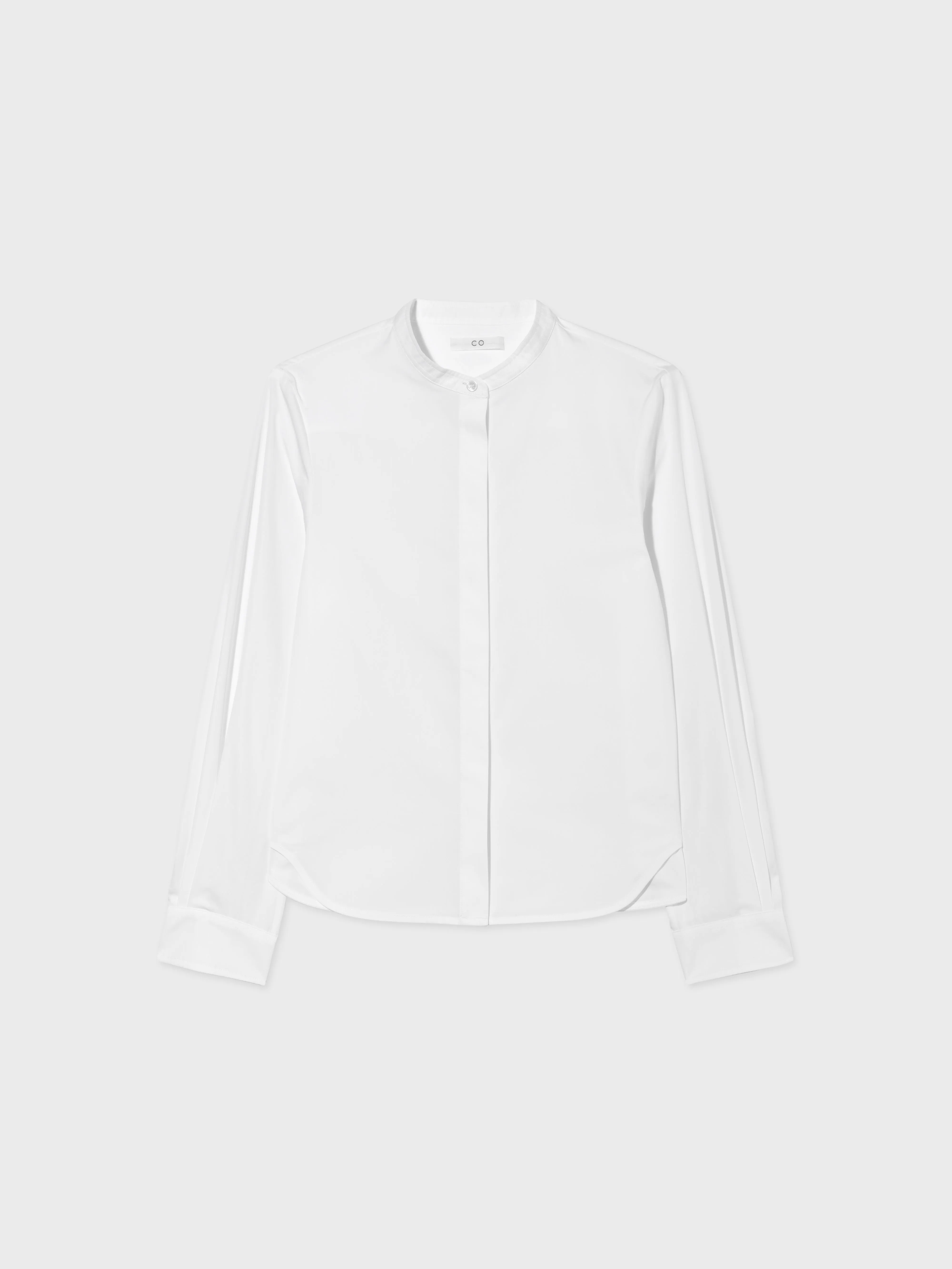 Stand Collar Tuxedo Shirt in Cotton - White
