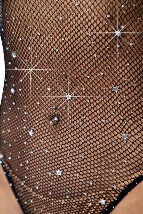 Star Rhinestone Snap Crotch Bodysuit - One Size -  Black