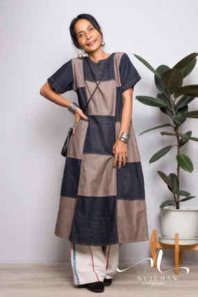 Stonewashed patchwork denim dress