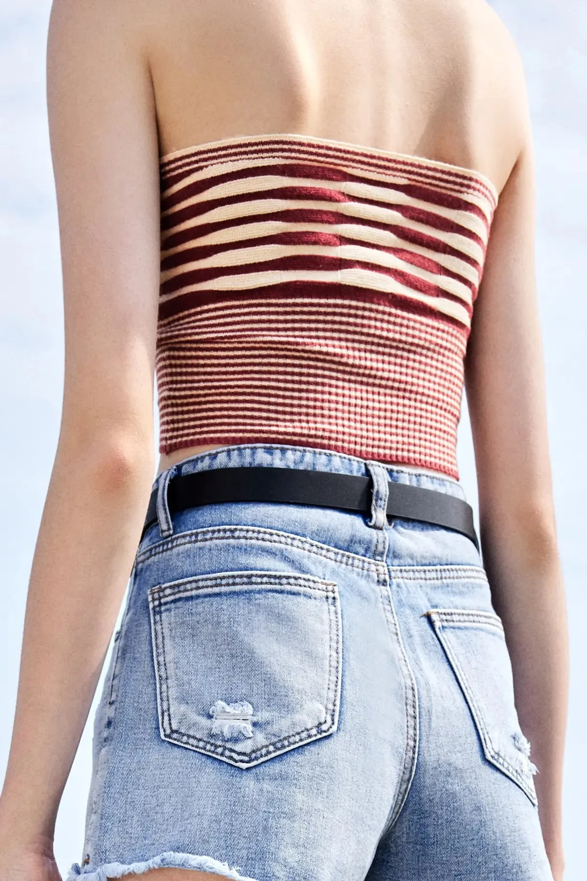 Striped Halter Ruched Crop Top