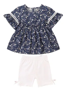 Summer Baby Toddler Girl Outfits Floral Flare Sleeve Tunic White Shorts