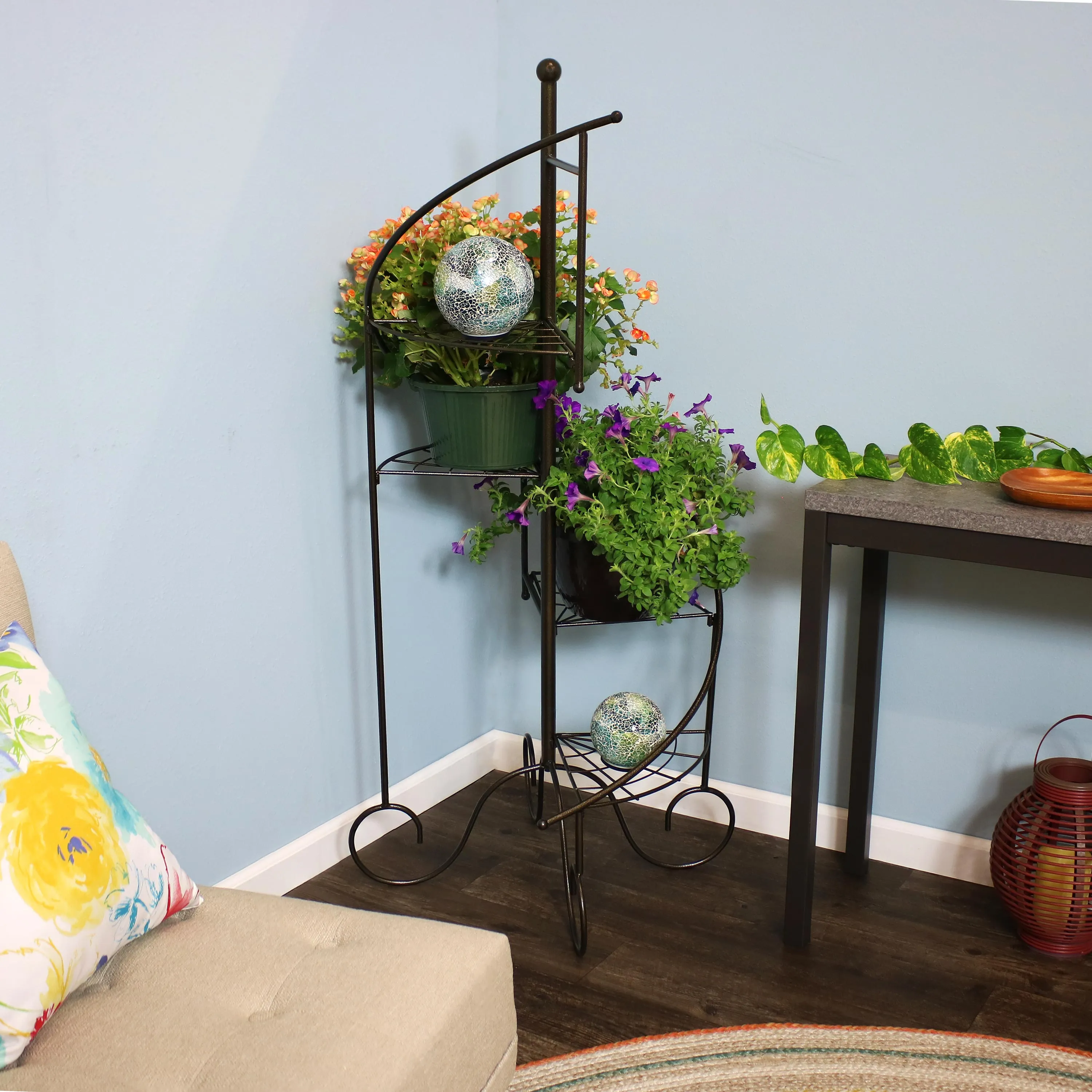 Sunnydaze 4-Tier Spiral Staircase Iron Plant Stand - Set of 2