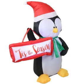 Sunnydaze Inflatable Christmas Decoration - 46.5" Jolly Holiday Penguin