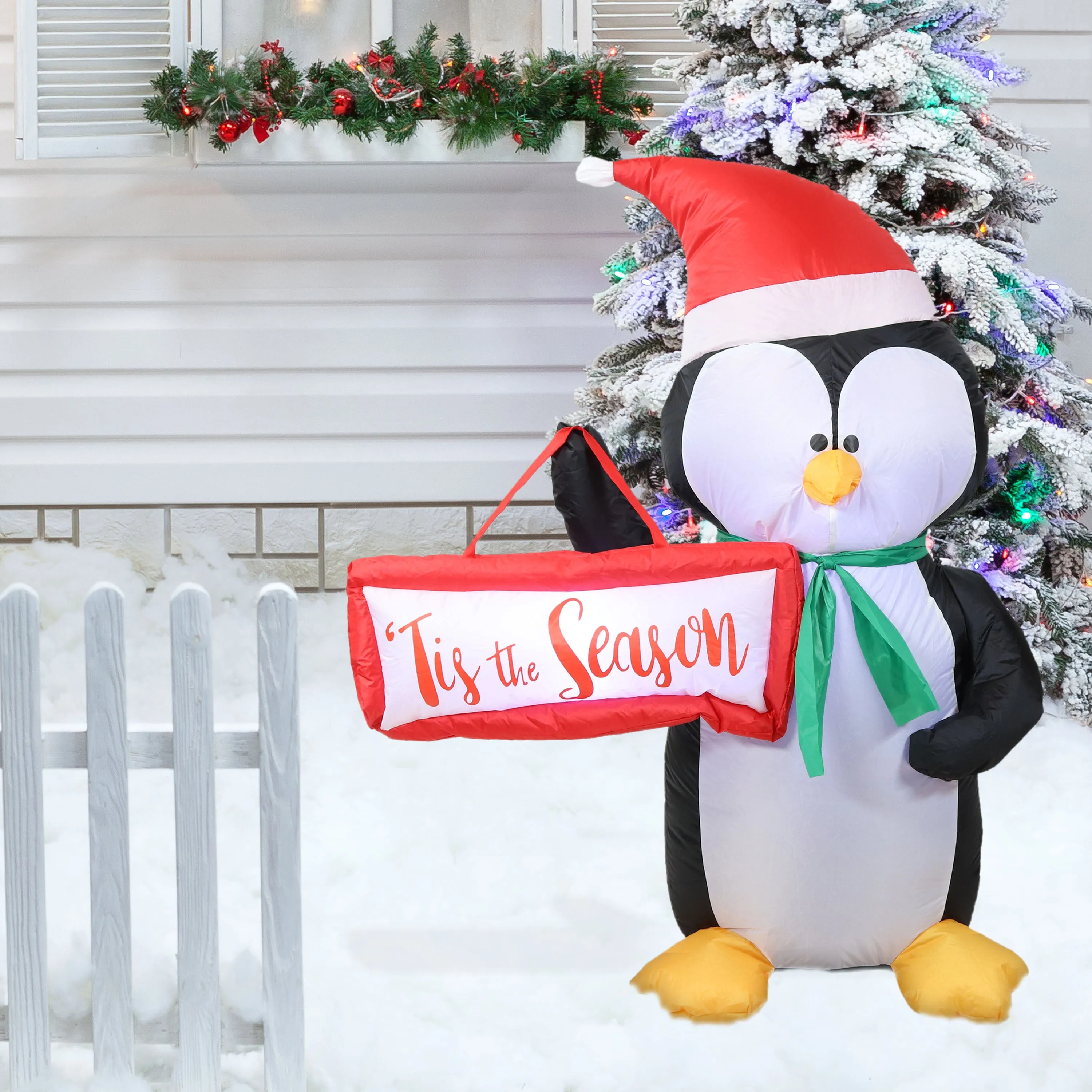 Sunnydaze Inflatable Christmas Decoration - 46.5" Jolly Holiday Penguin