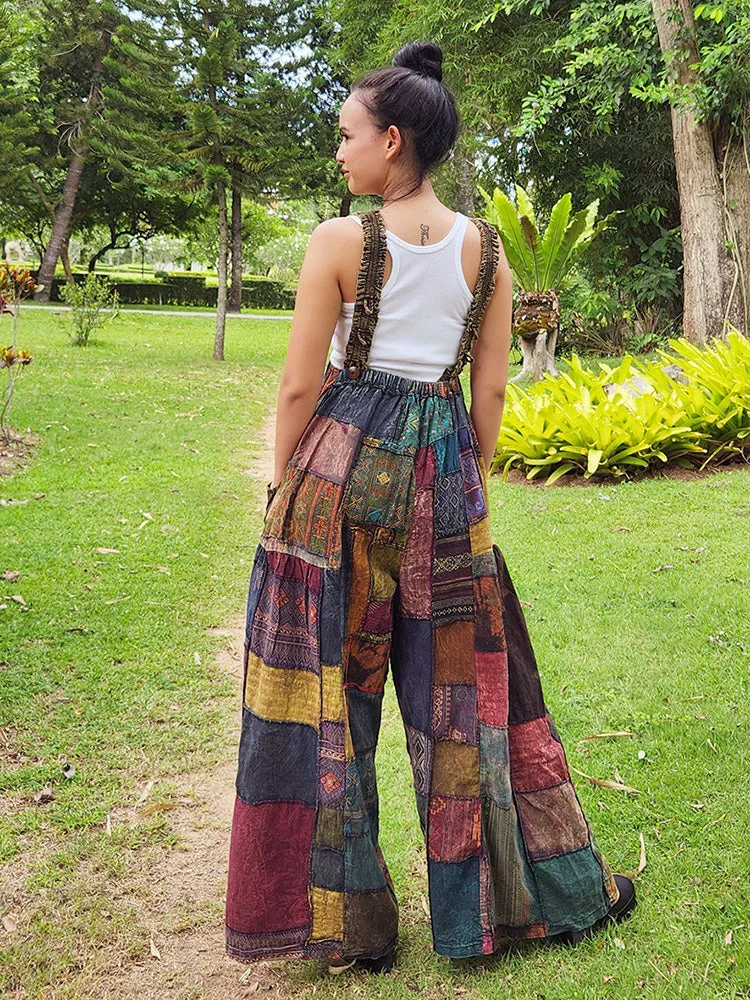 Sunrise Orange Wide-Leg Patchwork Jumpsuit Overall