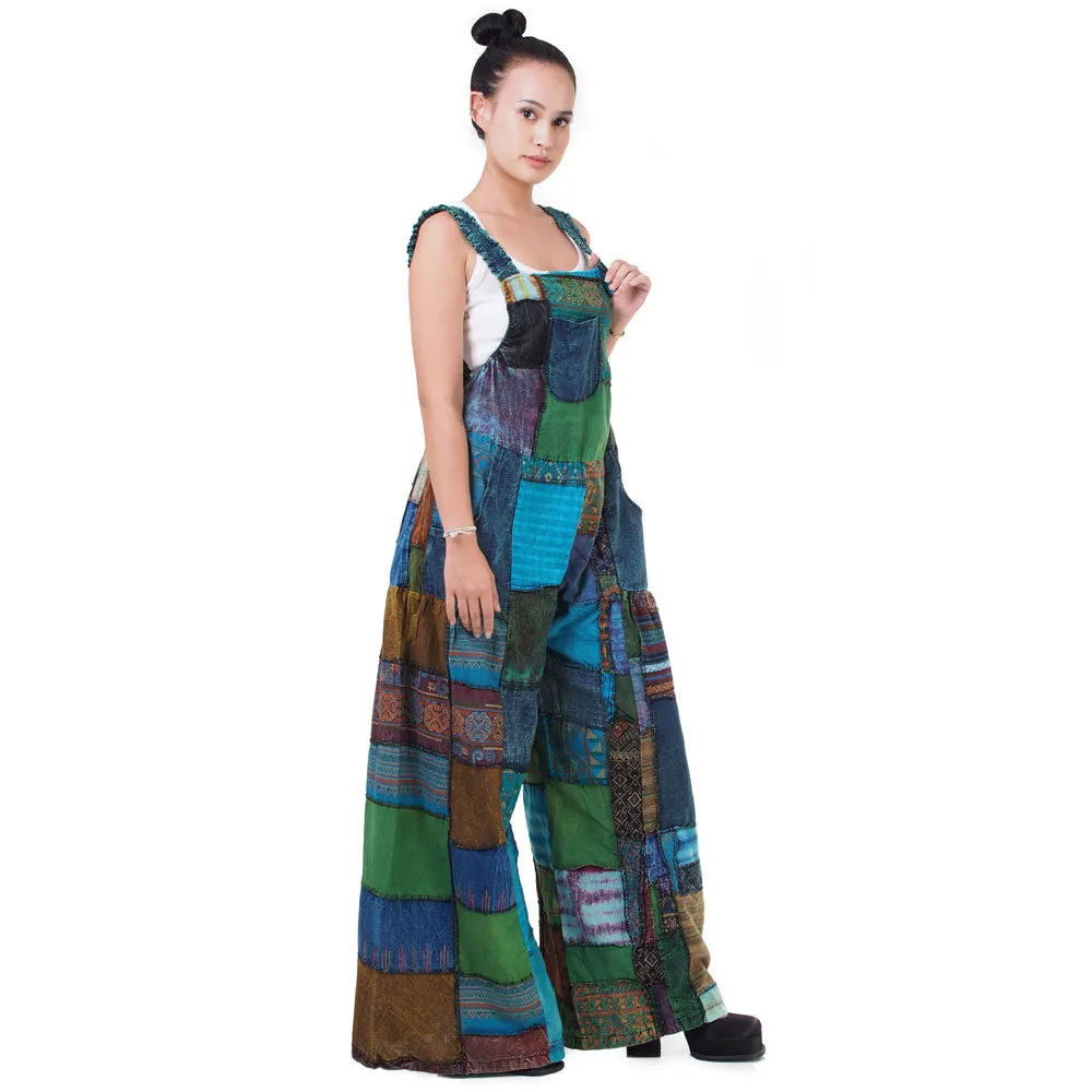 Sunrise Orange Wide-Leg Patchwork Jumpsuit Overall