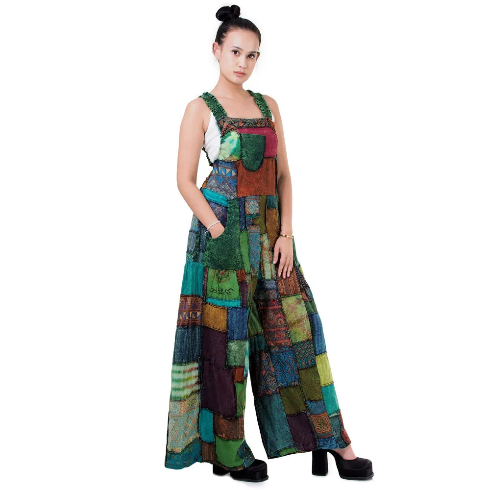 Sunrise Orange Wide-Leg Patchwork Jumpsuit Overall