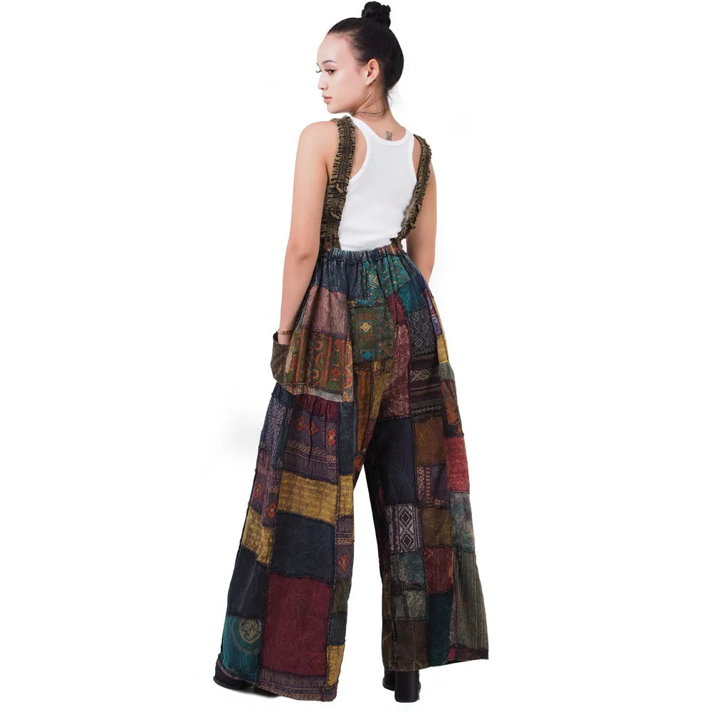 Sunrise Orange Wide-Leg Patchwork Jumpsuit Overall
