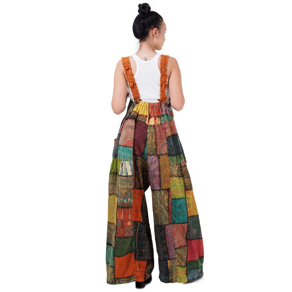 Sunrise Orange Wide-Leg Patchwork Jumpsuit Overall