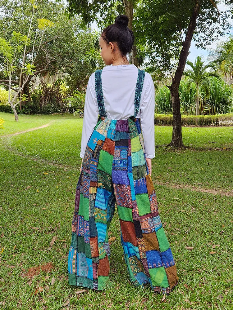 Sunrise Orange Wide-Leg Patchwork Jumpsuit Overall