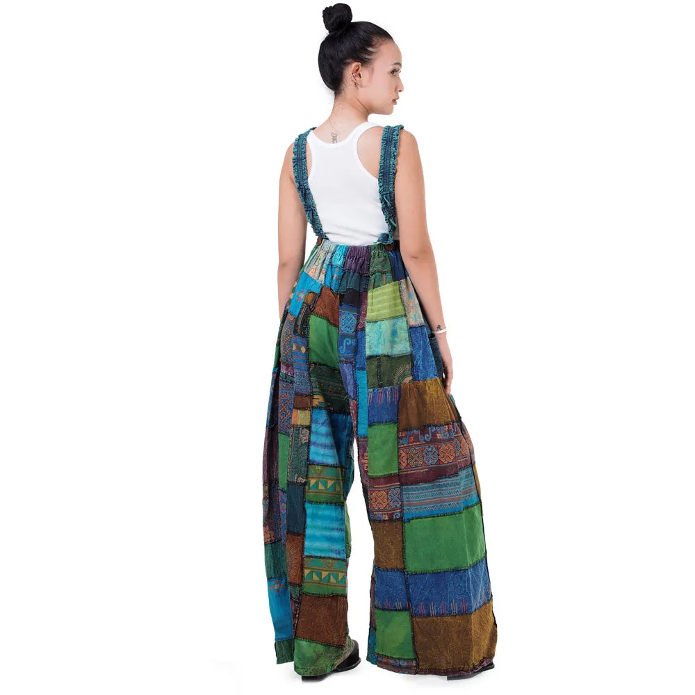 Sunrise Orange Wide-Leg Patchwork Jumpsuit Overall