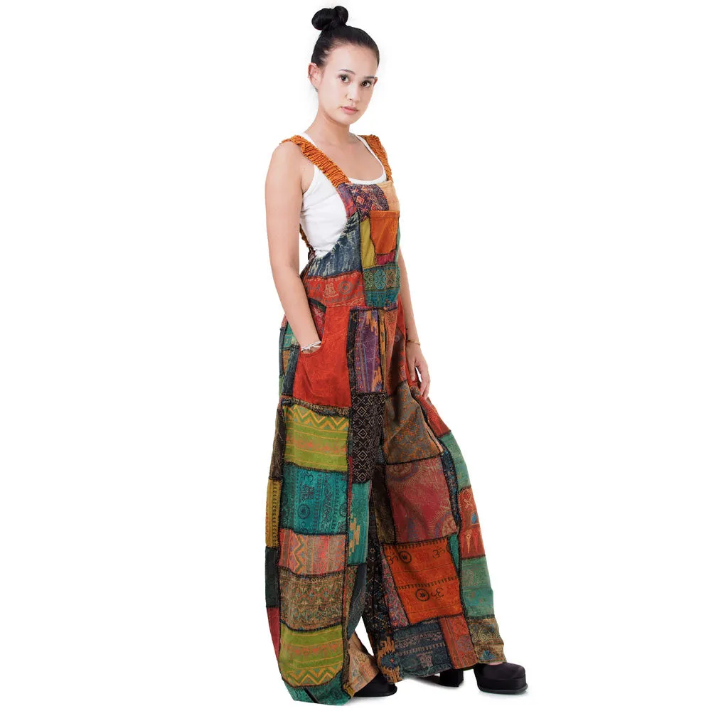 Sunrise Orange Wide-Leg Patchwork Jumpsuit Overall