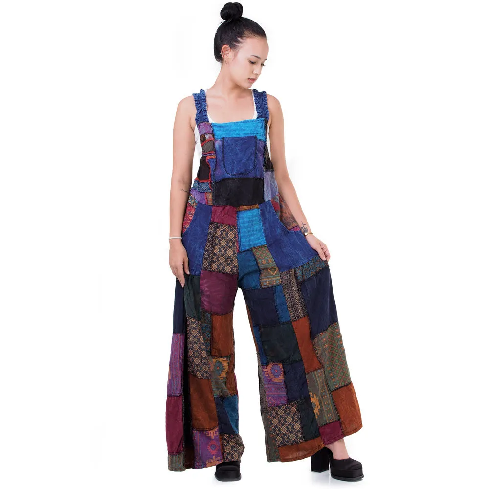 Sunrise Orange Wide-Leg Patchwork Jumpsuit Overall