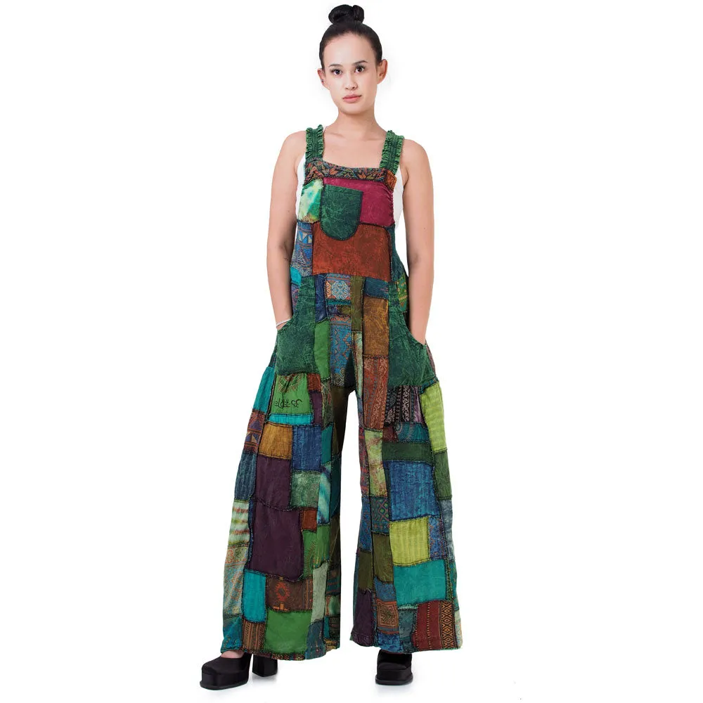 Sunrise Orange Wide-Leg Patchwork Jumpsuit Overall