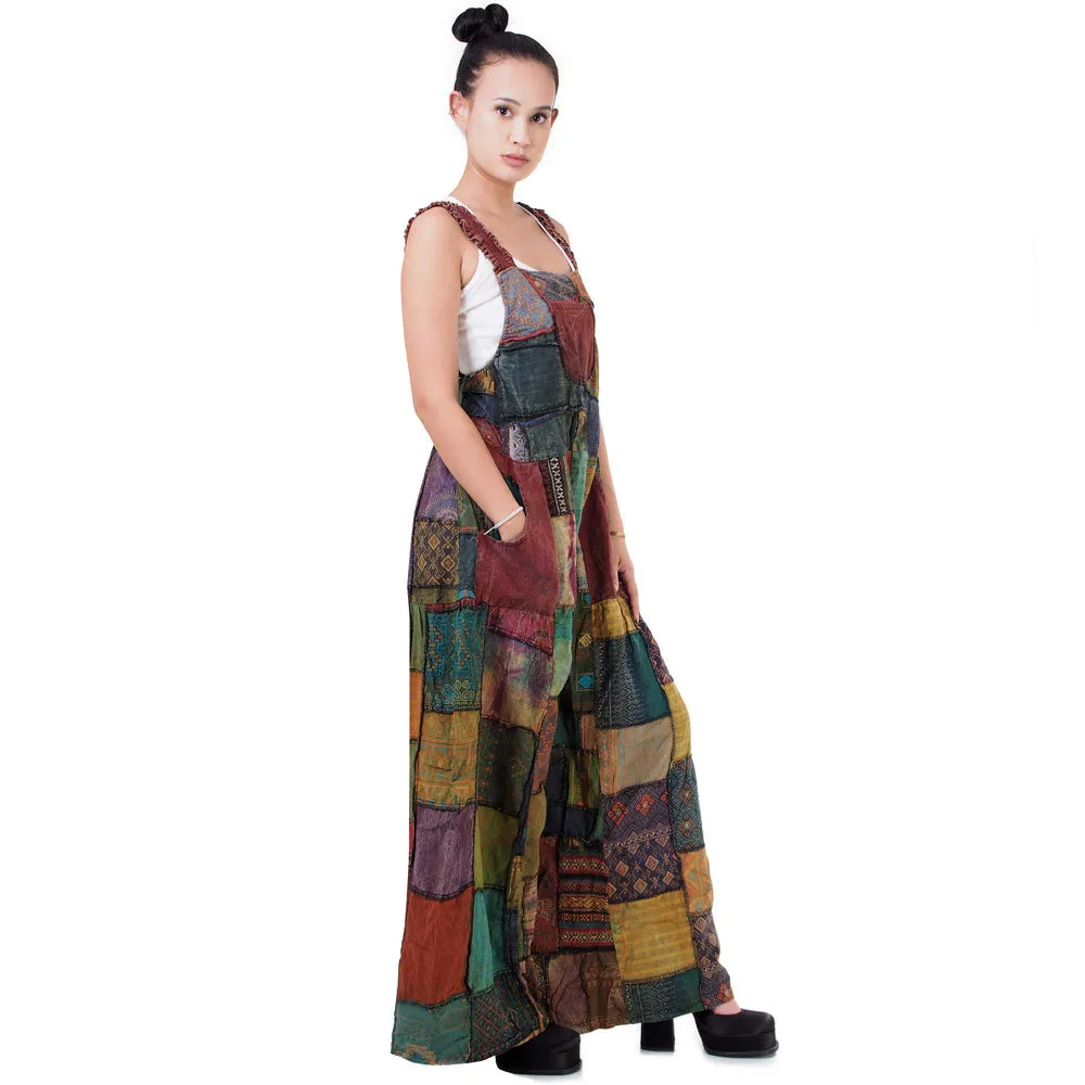 Sunrise Orange Wide-Leg Patchwork Jumpsuit Overall