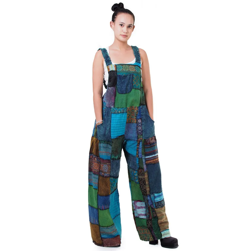 Sunrise Orange Wide-Leg Patchwork Jumpsuit Overall