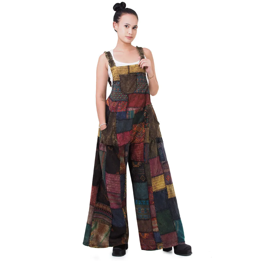Sunrise Orange Wide-Leg Patchwork Jumpsuit Overall