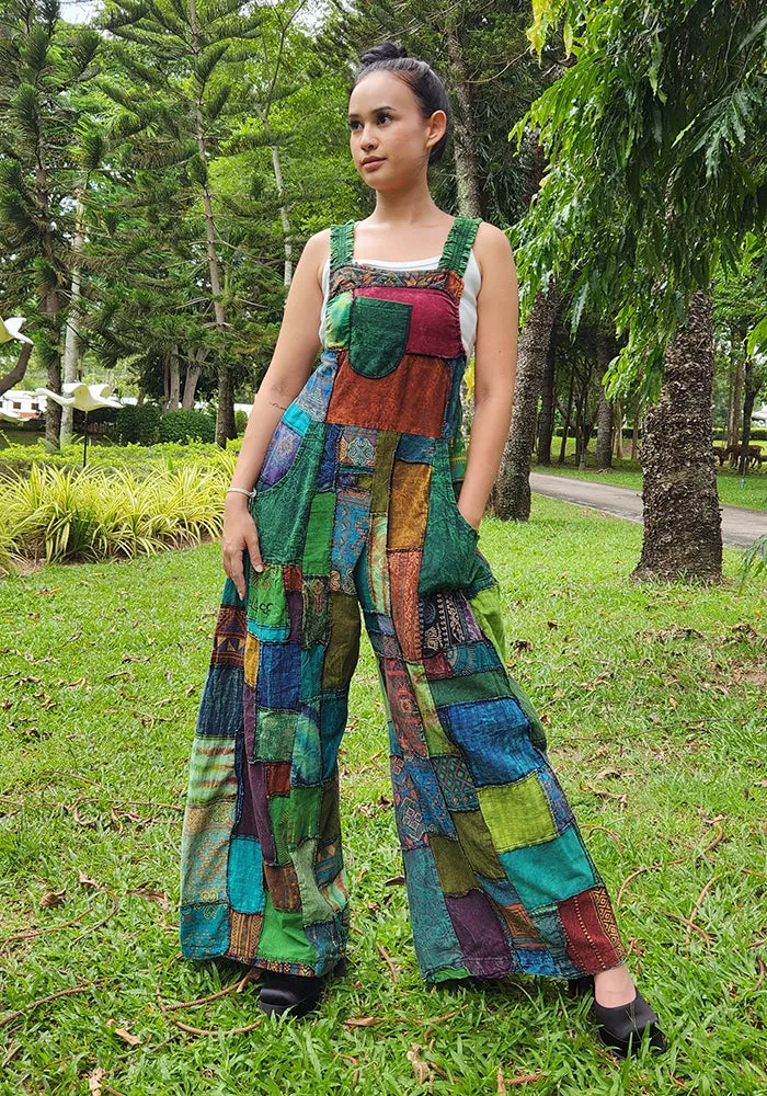 Sunrise Orange Wide-Leg Patchwork Jumpsuit Overall
