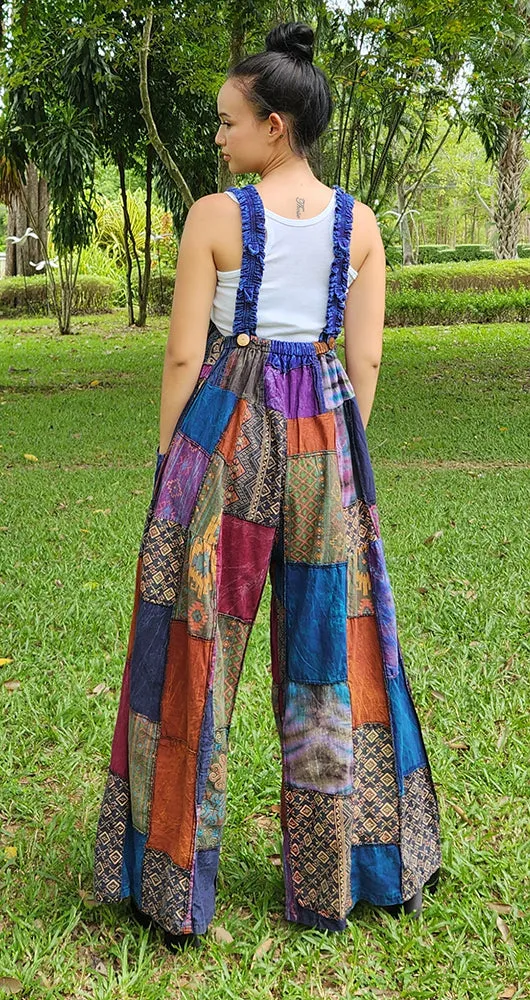 Sunrise Orange Wide-Leg Patchwork Jumpsuit Overall