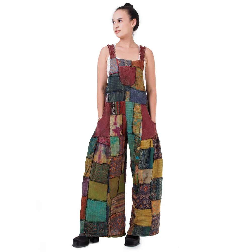 Sunrise Orange Wide-Leg Patchwork Jumpsuit Overall