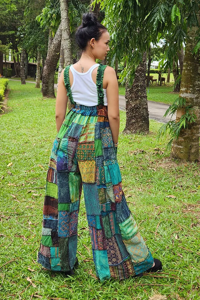 Sunrise Orange Wide-Leg Patchwork Jumpsuit Overall