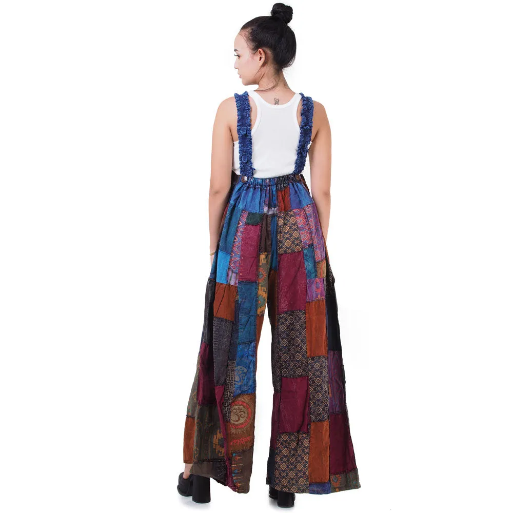 Sunrise Orange Wide-Leg Patchwork Jumpsuit Overall