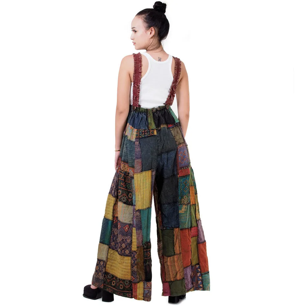 Sunrise Orange Wide-Leg Patchwork Jumpsuit Overall