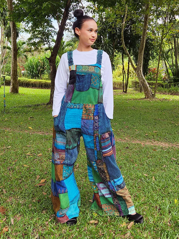 Sunrise Orange Wide-Leg Patchwork Jumpsuit Overall