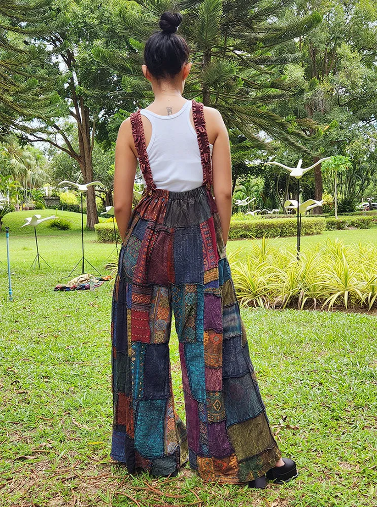 Sunrise Orange Wide-Leg Patchwork Jumpsuit Overall