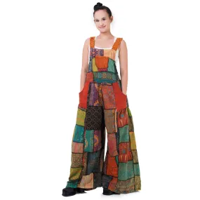 Sunrise Orange Wide-Leg Patchwork Jumpsuit Overall