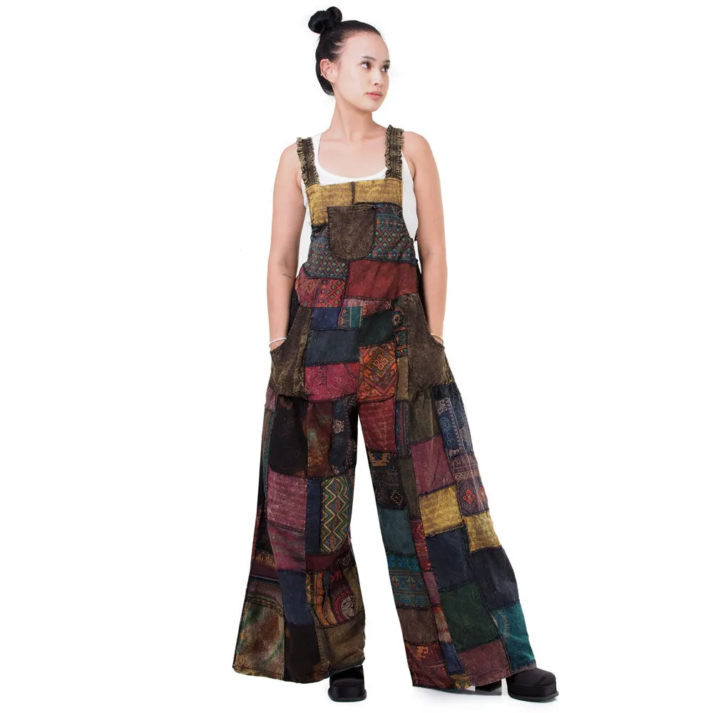Sunrise Orange Wide-Leg Patchwork Jumpsuit Overall
