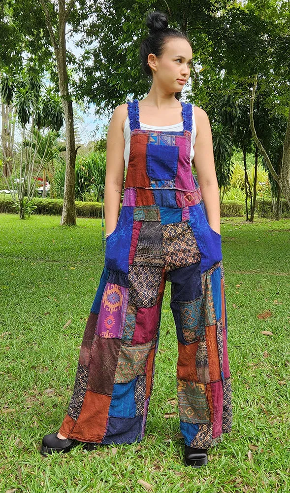 Sunrise Orange Wide-Leg Patchwork Jumpsuit Overall