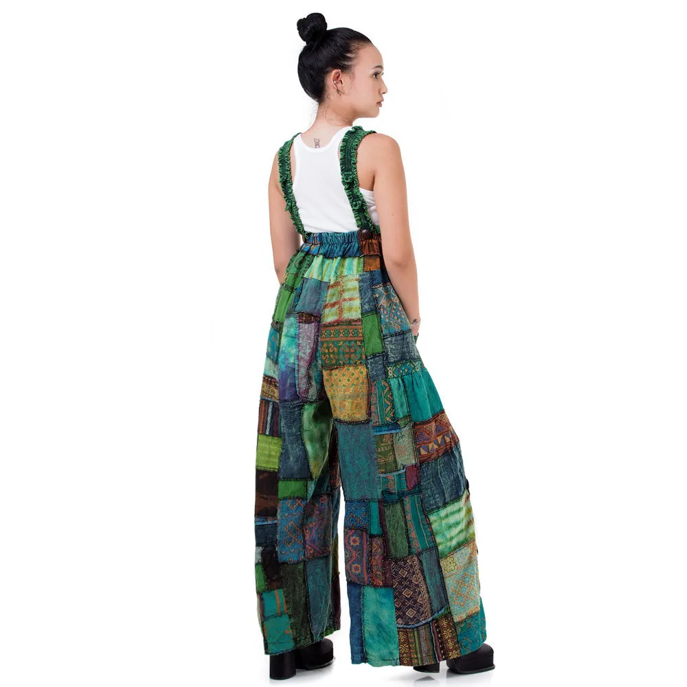 Sunrise Orange Wide-Leg Patchwork Jumpsuit Overall