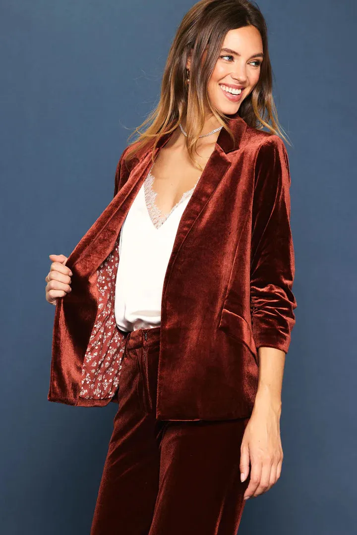 The Perfect Velvet Blazer with Ruched Sleeves
