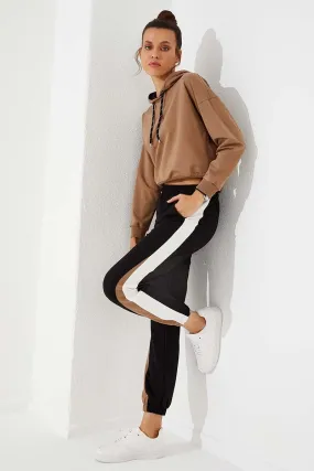 TMY Black Two Color Striped Comfortable Fit Elastic Cuff Women's Sweatpants - 94582 - Lleida