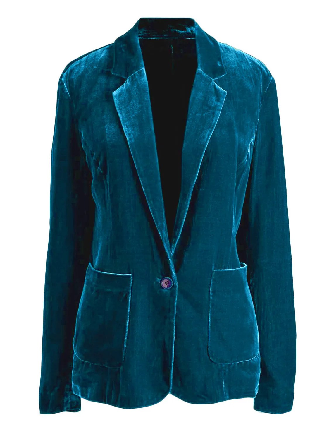 Velvety Pocketed Button Up Lapel Collar Blazer