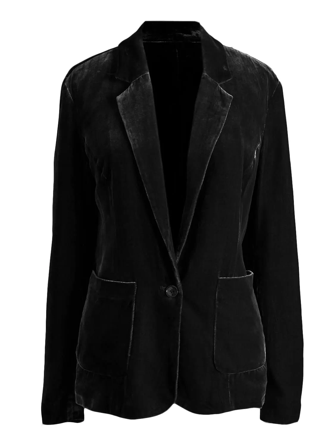 Velvety Pocketed Button Up Lapel Collar Blazer