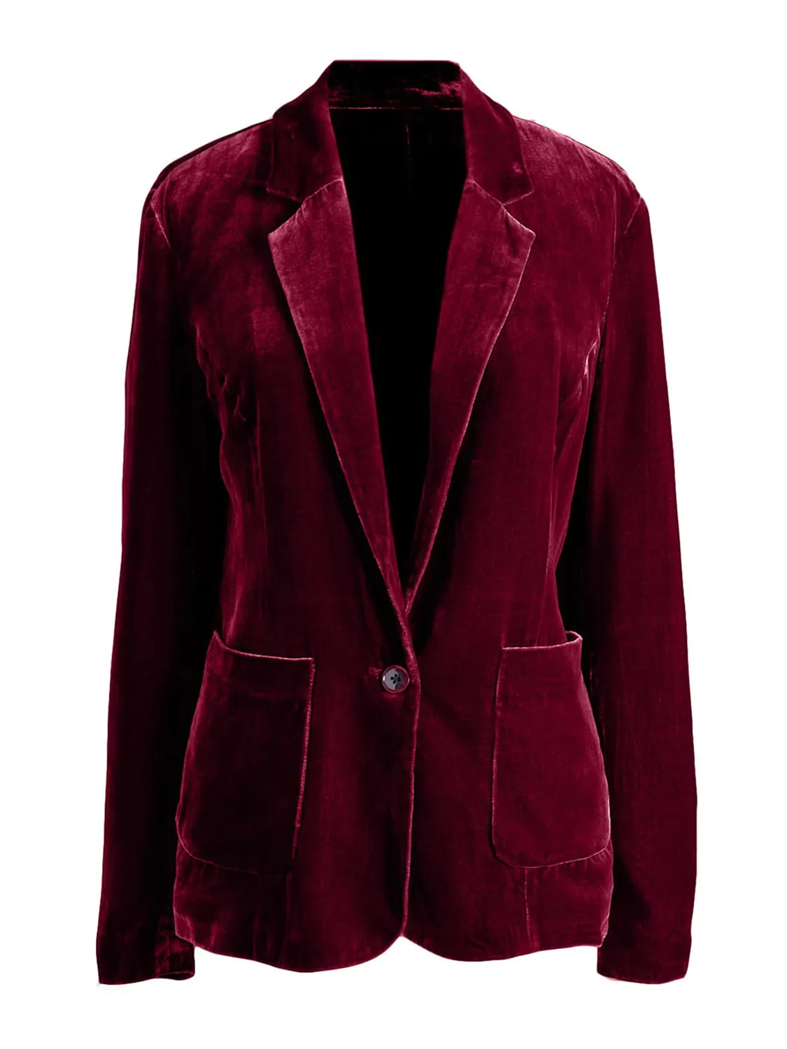 Velvety Pocketed Button Up Lapel Collar Blazer