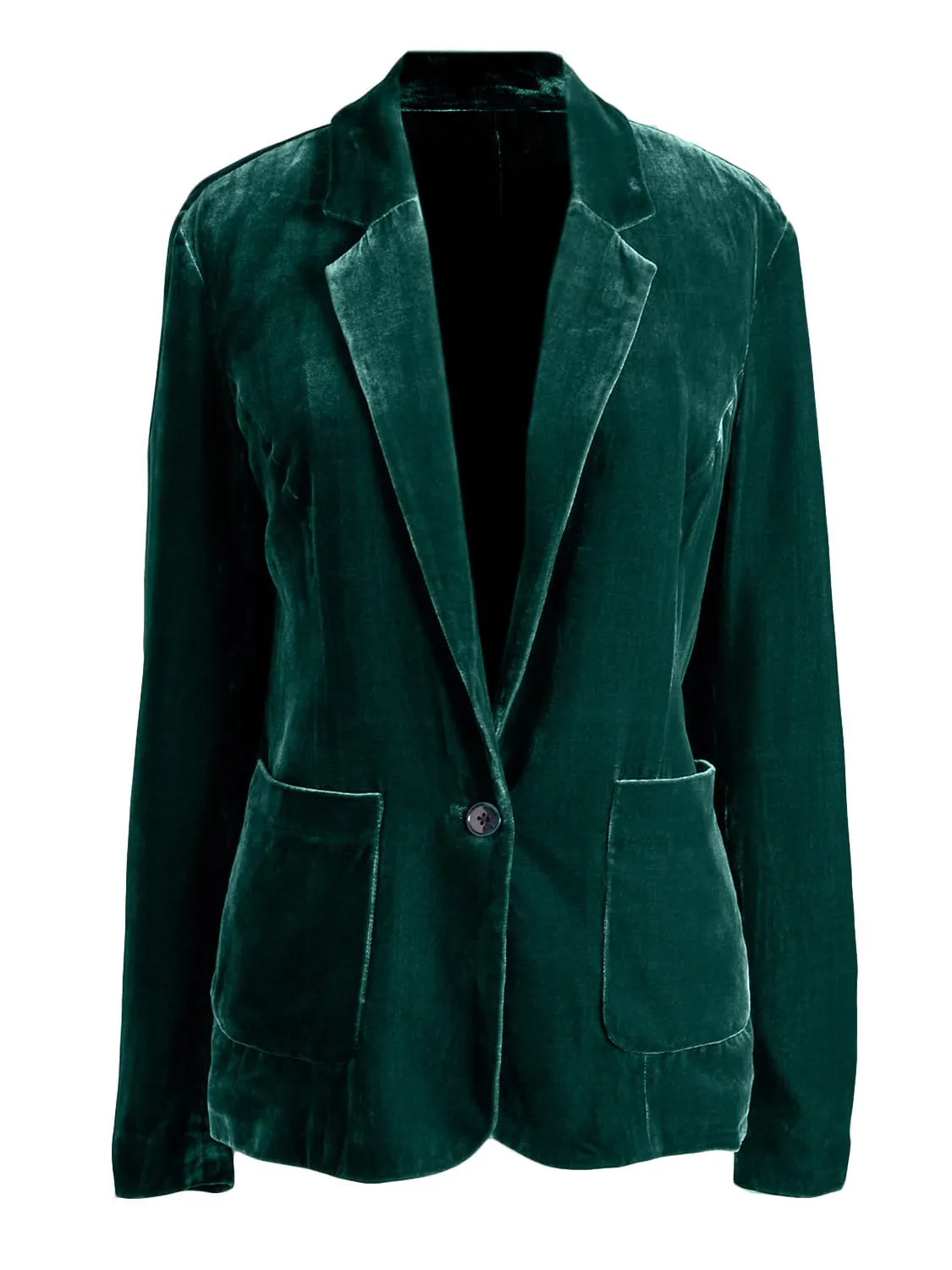 Velvety Pocketed Button Up Lapel Collar Blazer