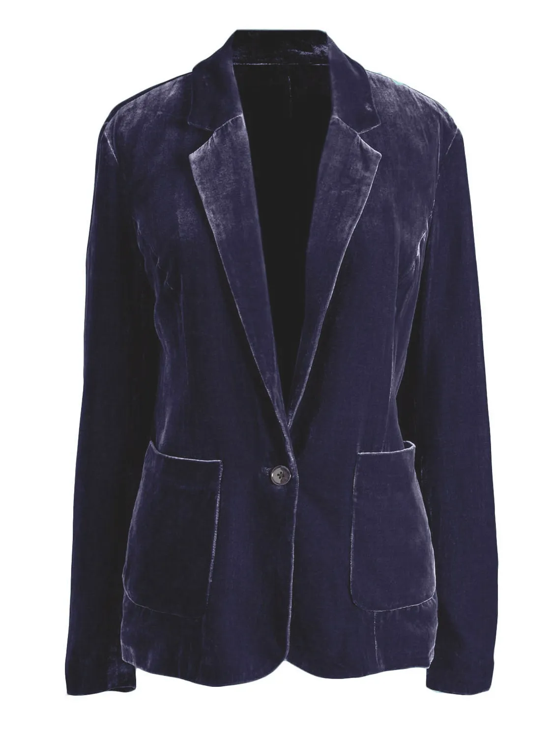 Velvety Pocketed Button Up Lapel Collar Blazer