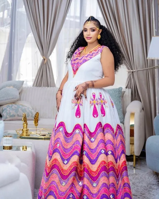 Vibrant Habesha Wedding Dress Colorful Ethiopian Dress For Wedding