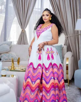 Vibrant Habesha Wedding Dress Colorful Ethiopian Dress For Wedding