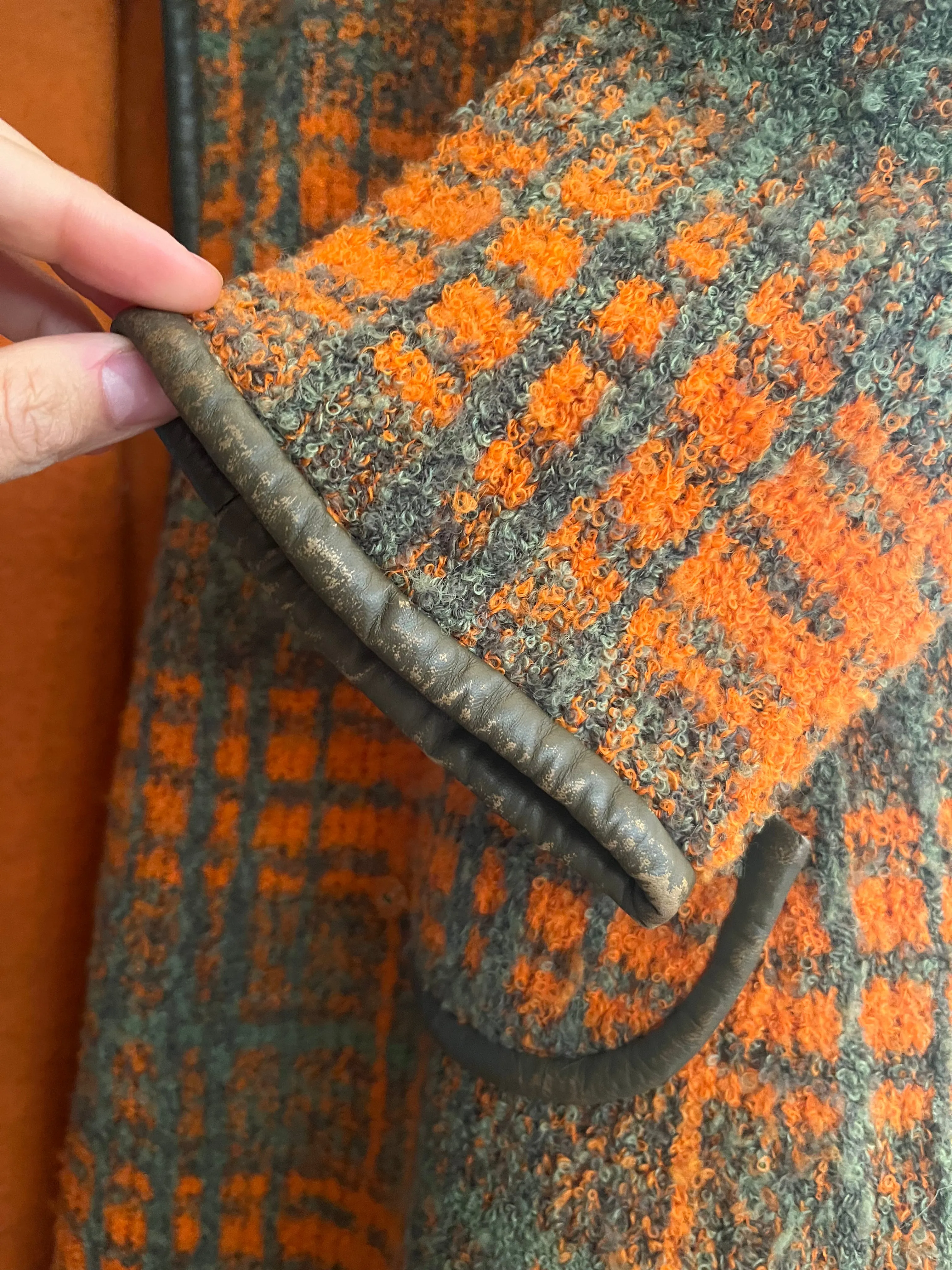 Vintage 1960's Made in Italy Green & Orange Plaid Boucle Wool Coat / ML