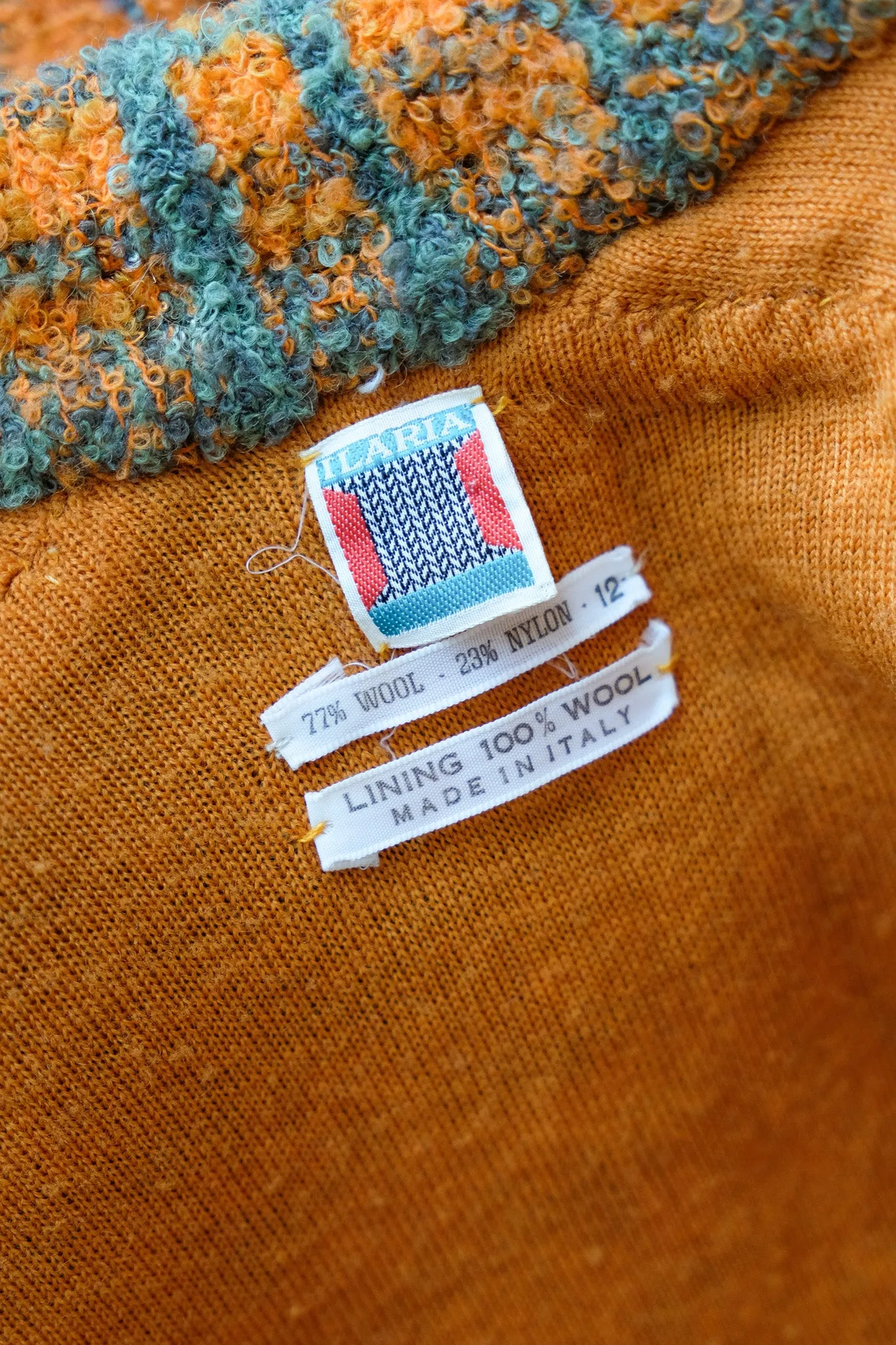 Vintage 1960's Made in Italy Green & Orange Plaid Boucle Wool Coat / ML