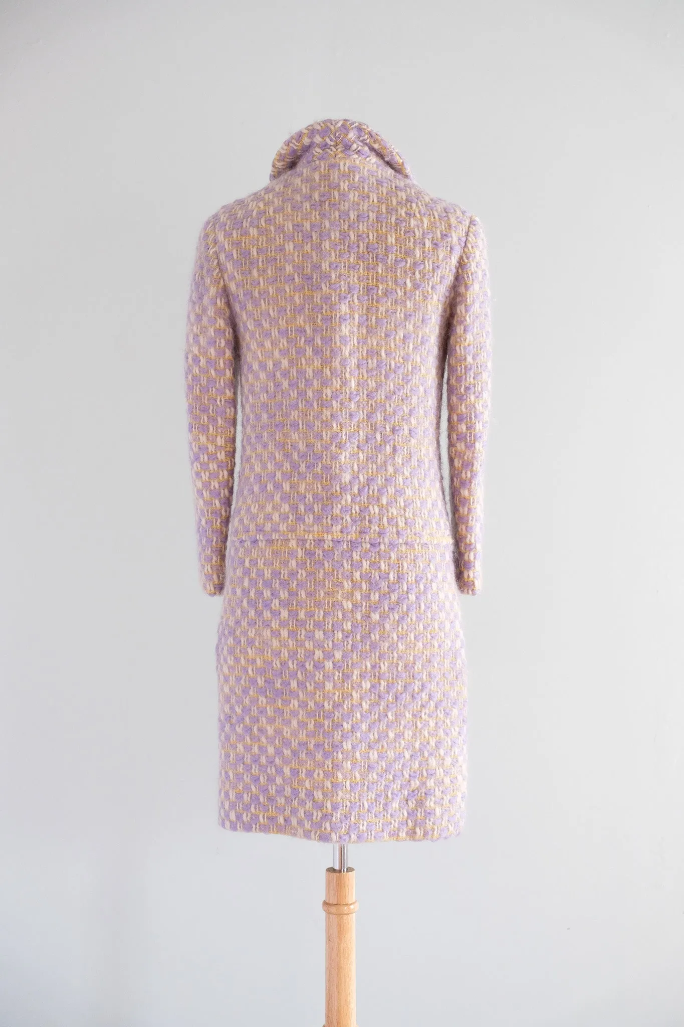Vintage 1960's Pastel Yellow & Lavender Mohair Tweed Coat / XS