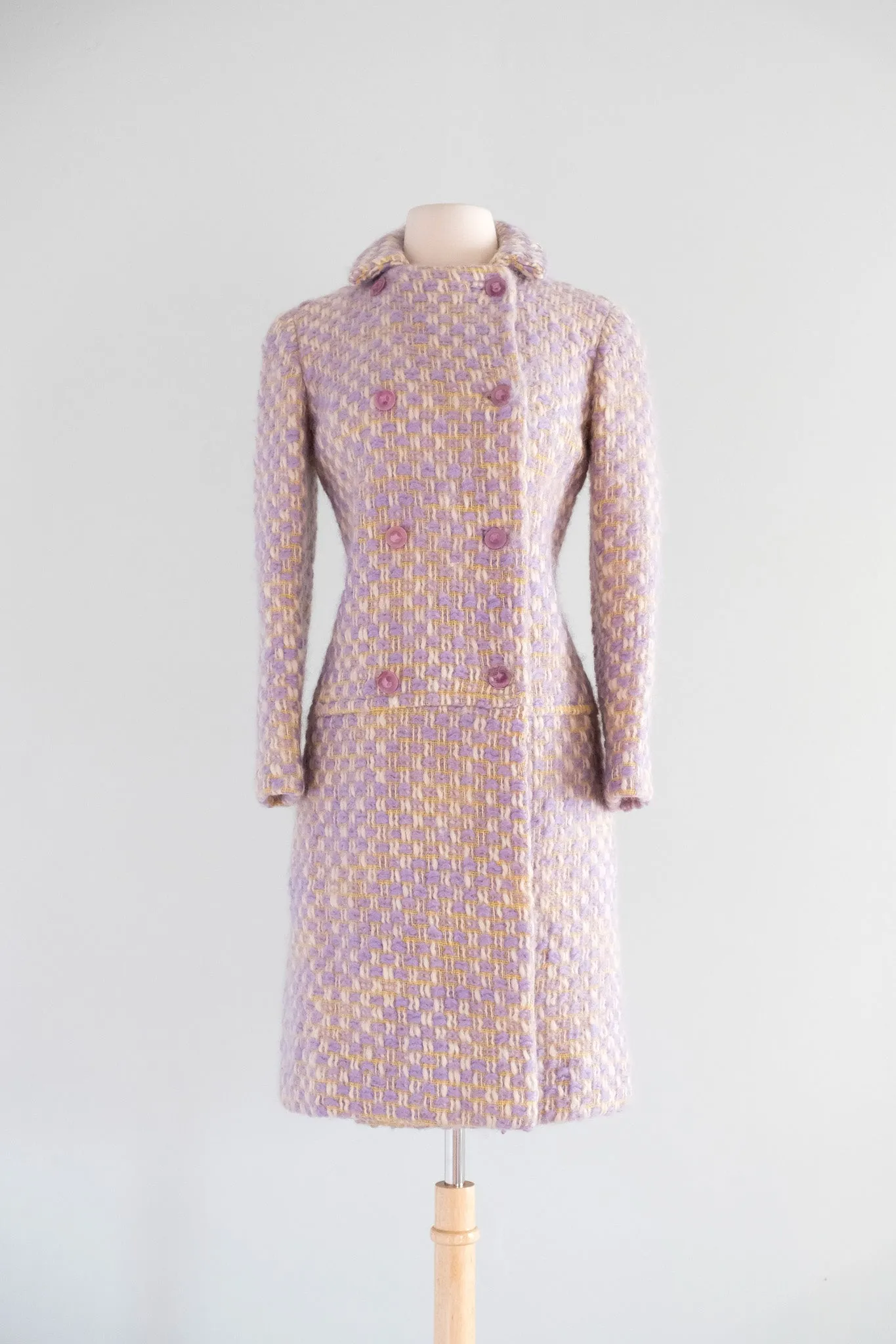 Vintage 1960's Pastel Yellow & Lavender Mohair Tweed Coat / XS